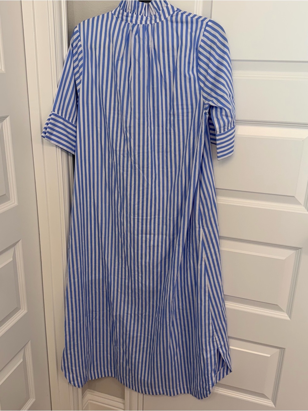 entro Blue Striped Button Front Ruffle Collar Shirt Dress - Picture 6 of 6